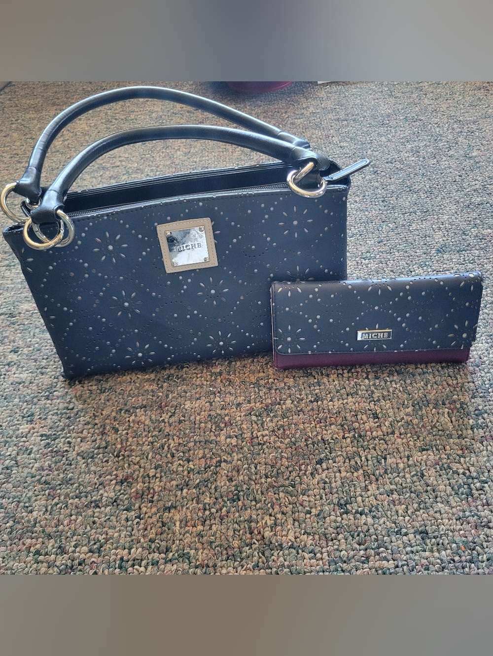 Miche Navy Laser-Cut Floral Bag